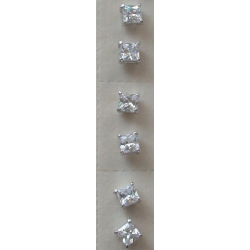 LOT DE 3 PRS BO ARGENT ZIRCONS 6X6 MM 1.5 G