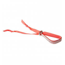 Bracelet fantaisie strass blancs 4 rangs-ruban rouge clair-fermeture en alliage-