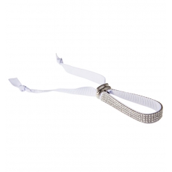 Bracelet fantaisie strass blancs 2 rangs - ruban blanc - 17 cm