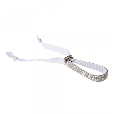 Bracelet fantaisie strass blancs 2 rangs - ruban blanc - 17 cm