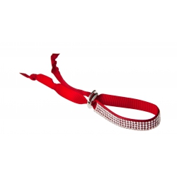 Bracelet fantaisie strass blancs 4 rangs-ruban rouge foncé-fermeture en alliage-