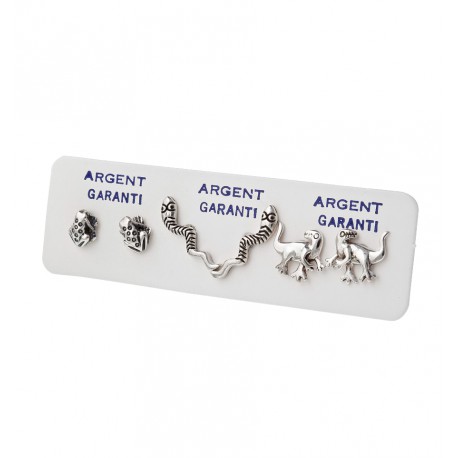 Boucles d'oreille argent 4,2g "dinosaure, serpent et grenouilles"