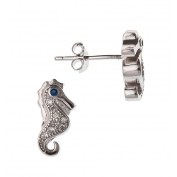 Boucles d'oreilles argent 1,9g zircons et saphir synthétique