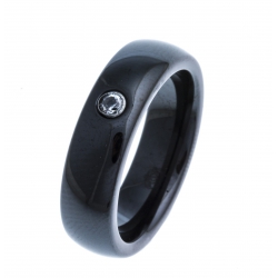 Bague en céramique noire - zircon - ep. 6mm - T 50 à 60