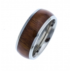 Bague en acier - bois KOA d'Hawaii incrusté - ep, 8mm T 54 à 64