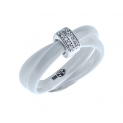 Bague en céramique blanche - argent rhodié 0,6g - zircons - ep. 3+3 mm - T 50 à