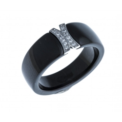 Bague en céramique noire  argent rhodié 1g - zircons  ép. 8mm - T 50 à 60