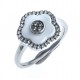 Bague en céramique blanche  argent rhodié 2,7g "fleurs" - zircons - ep. 1,8 mm