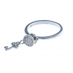 Bague en argent rhodié 2,5g "clé" - zircons - T 50 à 60