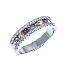 Bague en argent rhodié 4,6g - zircons blancs et multicolores - T 50 à 60