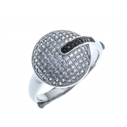 Bague en argent rhodié 3,7g - zircons noirs et blancs - T 50 à 60