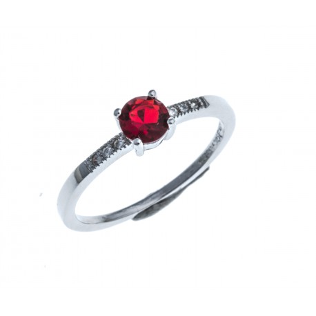 Bague en argent rhodié 1,6g - zircons et rubis synthétique - T 50 à 60