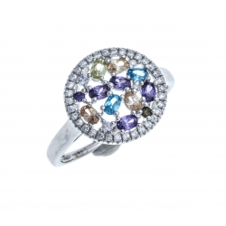 Bague en argent rhodié 2,5g - zircons multicolores - T 50 à 60