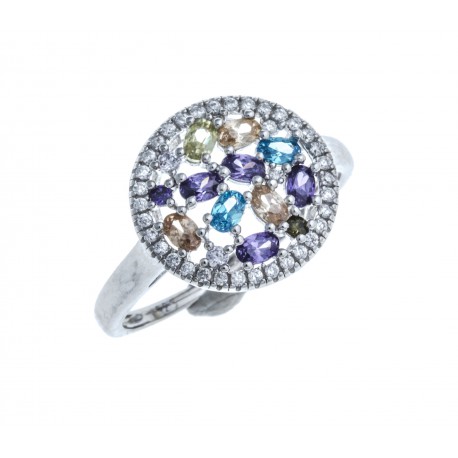 Bague en argent rhodié 2,5g - zircons multicolores - T 50 à 60