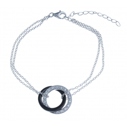 Bracelet en céramique noire - argent rhodié 3,7g - zircons - 17+4 cm