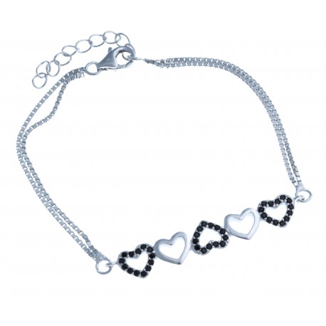 Bracelet en argent rhodié 4,3g - zircons noirs - 16,5+3 cm