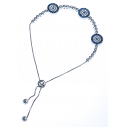 Bracelet en argent rhodié 8,8g - zircons blancs et bleus - réglable