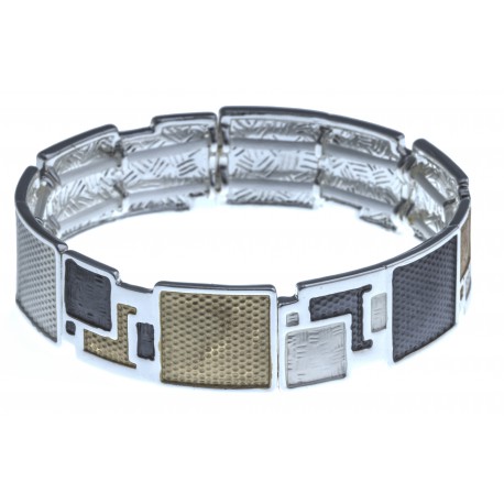 Bracelet fantaisie avec epoxy doré, blanc et gris élastique