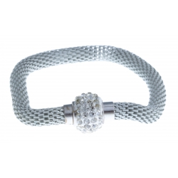 Bracelet fantaisie mailles grises et strass - fermoir aimant - 20 cm