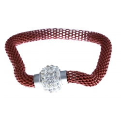 Bracelet fantaisie mailles rouges et strass - fermoir aimant - 20 cm