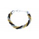 Bracelet fantaisie mailles noires, dorées et grises - 18+3 cm