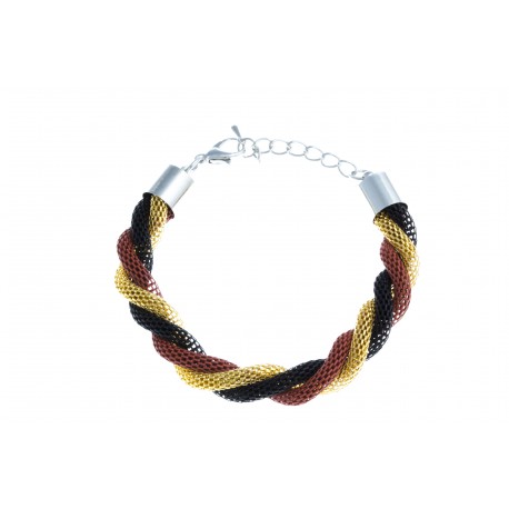 Bracelet fantaisie mailles noires, dorées et rouges - 18+3 cm