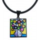 Collier en acier "tableau" - émail - caoutchouc noir - 42 cm