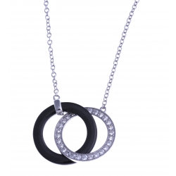 Collier en céramique noire - argent rhodié 3,5g - zircons - 44+4 cm