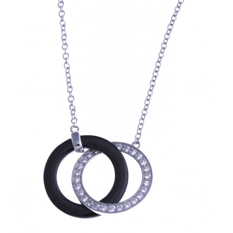 Collier en céramique noire - argent rhodié 3,5g - zircons - 44+4 cm