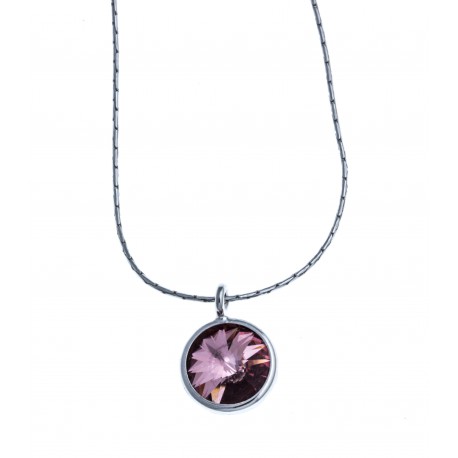 Collier en argent rhodié 1,9g - cristal de swarvoski rose - 41,5 cm