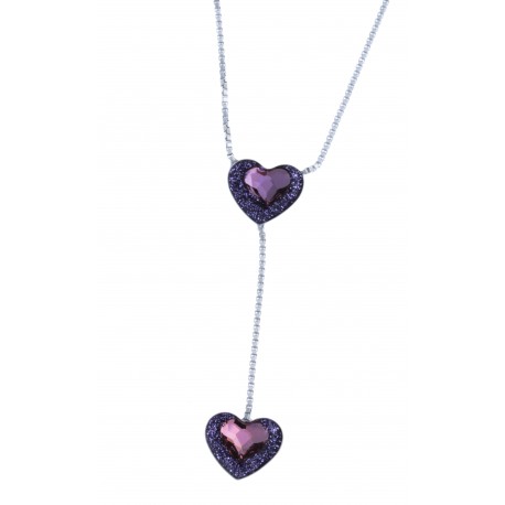 Collier en argent rhodié 2,9g "curs" - cristal de swarovski violet - 41 cm