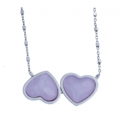 Collier en argent rhodié 4,7g "curs" - cristal de swarovski rose - 41 cm