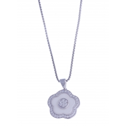 Collier en céramique blanche - argent rhodié 3,8g "fleur" - zircons - 40 cm