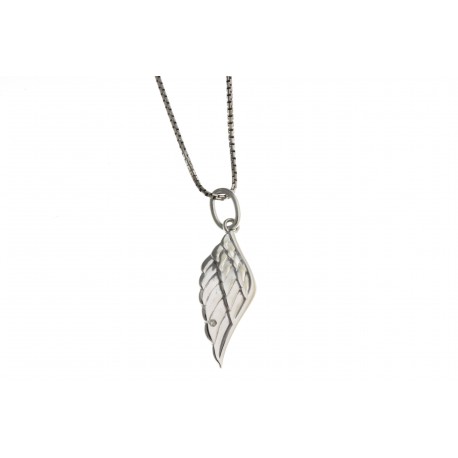 Collier en argent rhodié 3,3g aile d'ange - diamant - 40 cm