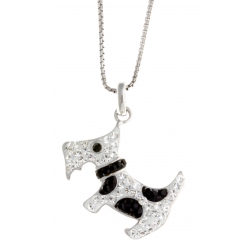 Collier en argent rhodié 4,5g chien - strass preciosa- 40 cm