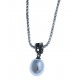 Collier en argent rhodié 3,3g 2 tons - perle véritable grise - zircon noirs 45c