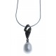 Collier en argent rhodié 4,8g 2 tons - perle véritable blanche zircons noirs 40
