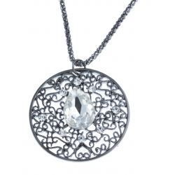 Collier fantaisie - vieil argent - cristal - 39+9 cm