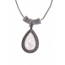 Collier fantaisie - vieil argent - nacre - 39+9 cm