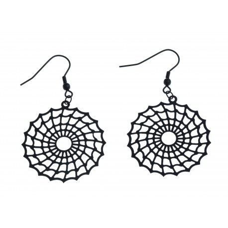 Boucles d'oreilles - acier noir "toile araignée"