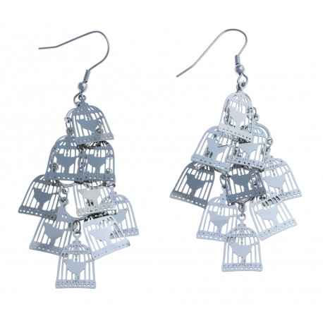 Boucles d'oreilles - acier "cage aux oiseaux"