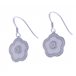 Boucles d'oreille en céramique blanche - argent rhodié 3,2g "fleur"