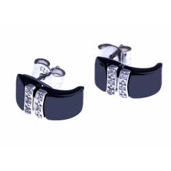 Boucles d'oreille en céramique noire - argent rhodié 1,7g - zircons