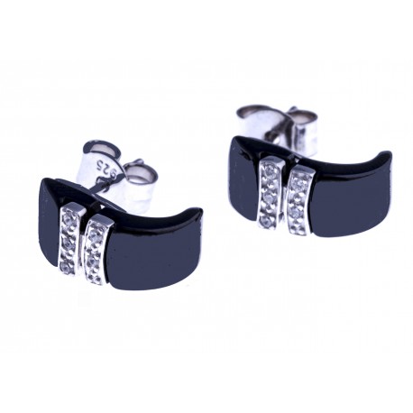 Boucles d'oreille en céramique noire - argent rhodié 1,7g - zircons