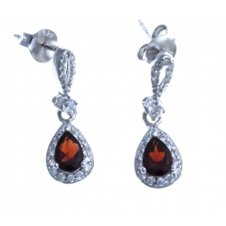 Boucles d'oreille en argent rhodié 2,7g - zircons - grenats véritables