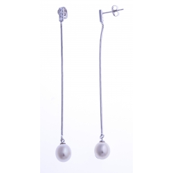 Boucles d'oreille en argent rhodié 1,8g  - perles véritables blanches - zircons