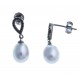 Boucles d'oreille en argent rhodié 1g -  perle véritable grise - zircon noirs -