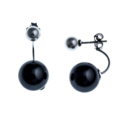 Boucles d'oreille en argent rhodié 1,4g-Imitation perles blanches/noir
