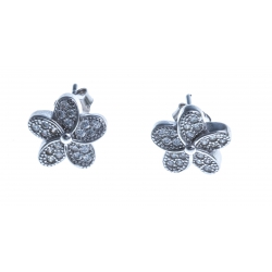 Boucles d'oreille en argent rhodié "fleur" 2,2g - zircons
