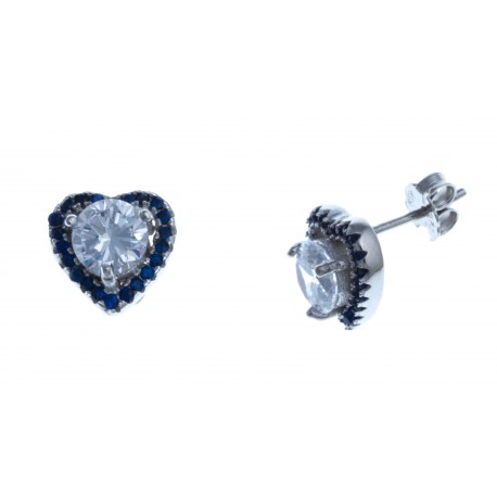 Boucles d'oreille en argent rhodié 4g - zircons blancs et saphir synthétique